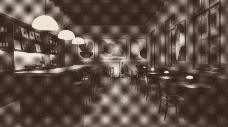 La sala di Mezzavoce con il logo a parete